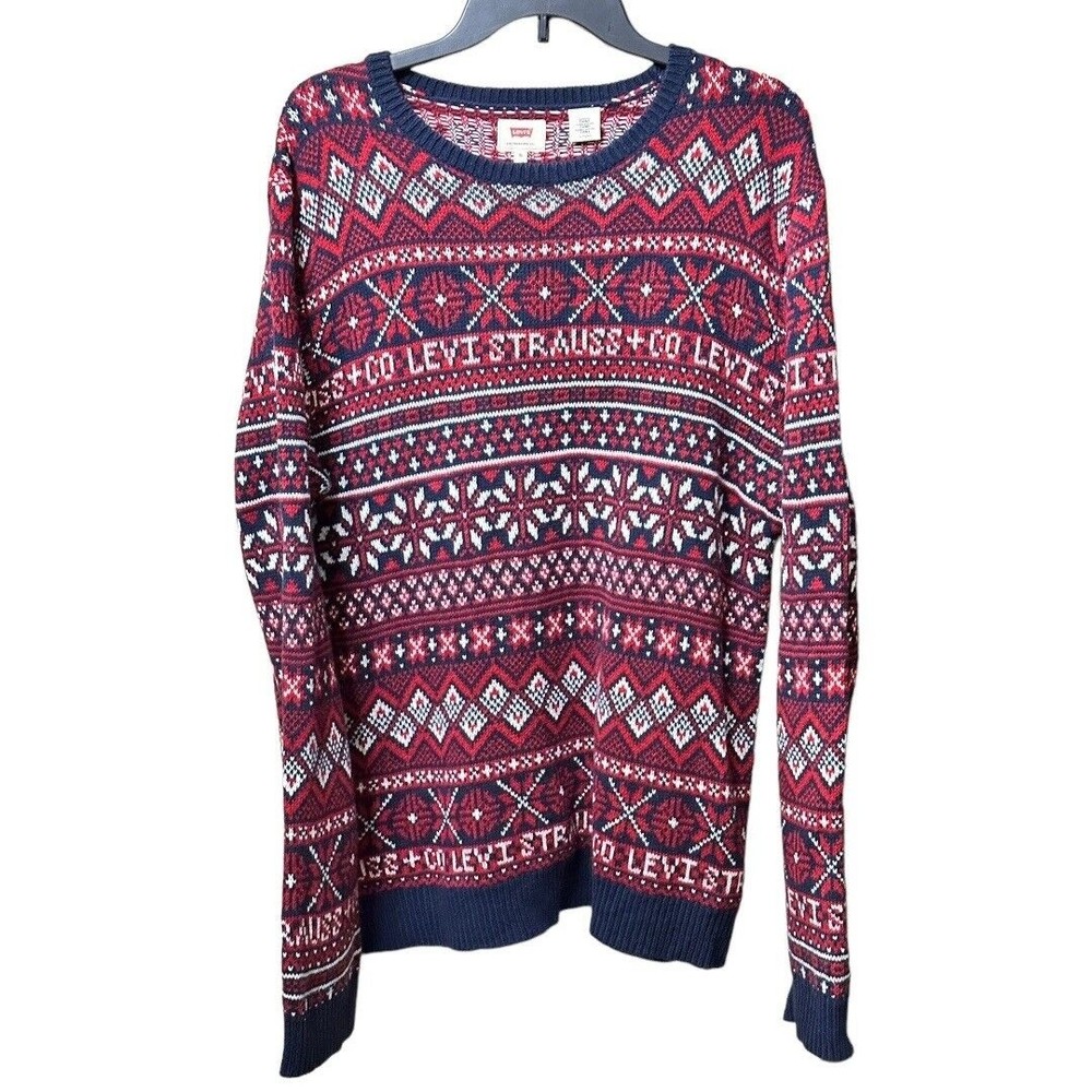 Levi’s Men’s winter Holiday Ugly sweater Red, White And Blue Cotton Blend Sz  XL